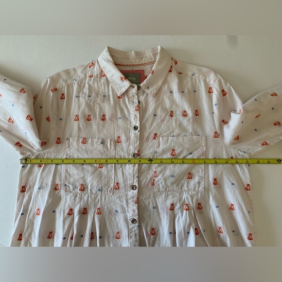 Anthropologie Maeve Miette Teepee Button Down Shirt Size 10 Long Sleeve Pleated - Picture 6 of 9